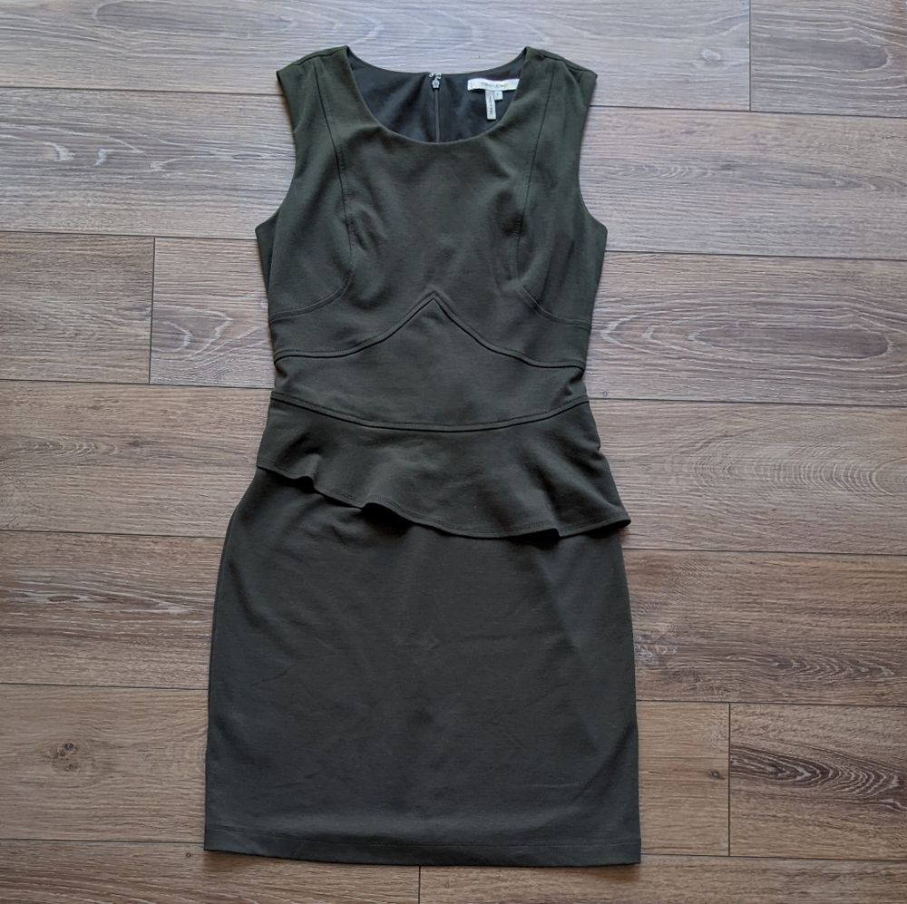 Max and Cleo Sheath Dress - Asymmetrical Peplem - Moss Green - Bethany - Size 8